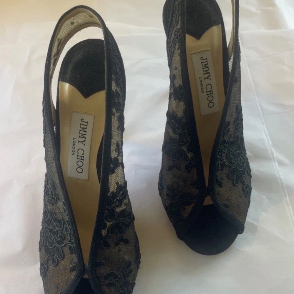 $1100 JIMMY CHOO SHAR SUPER SEXY FLORAL LACE Slingback HEELS SHOES 39.5/38.5 - Picture 5 of 10